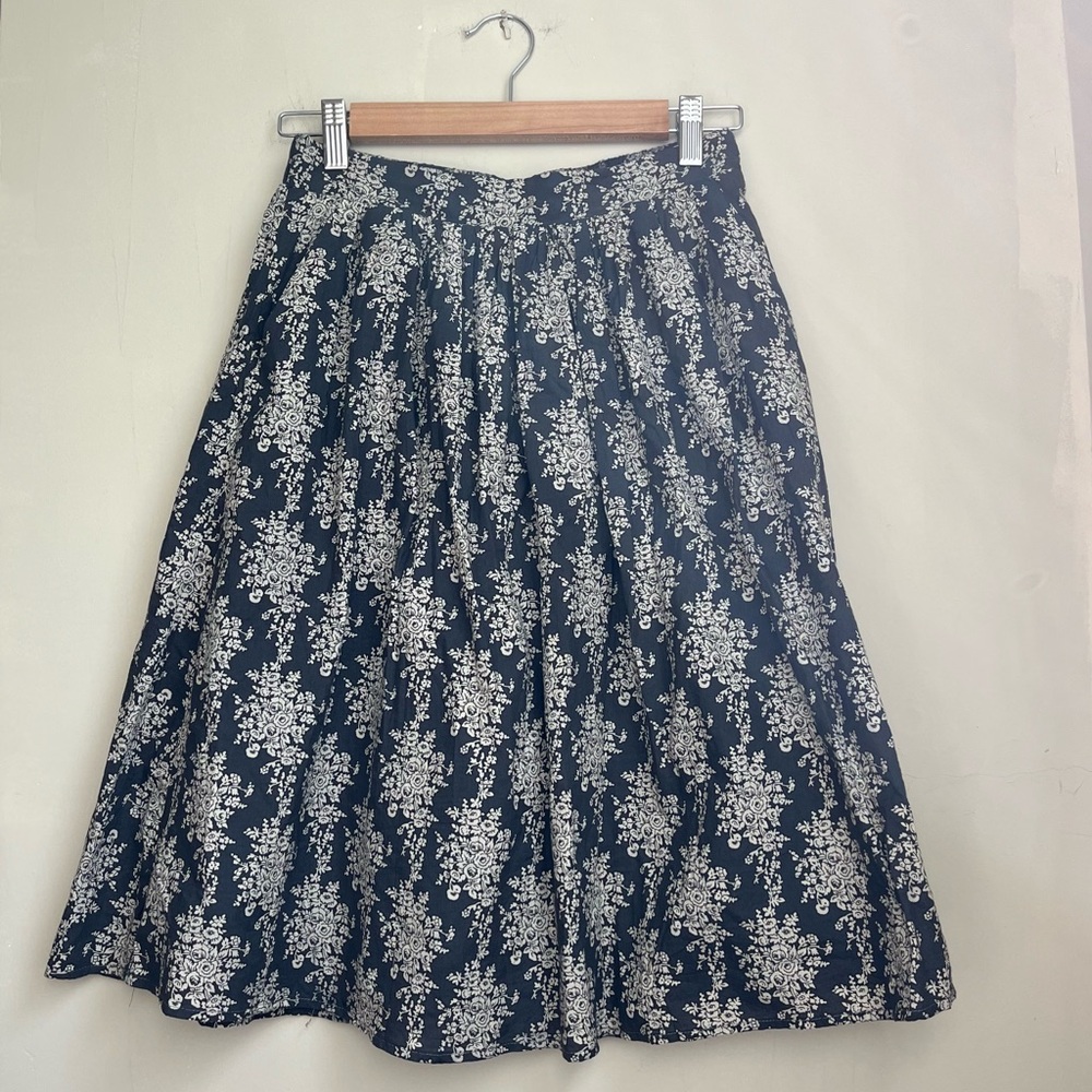 grey floral midi skirt